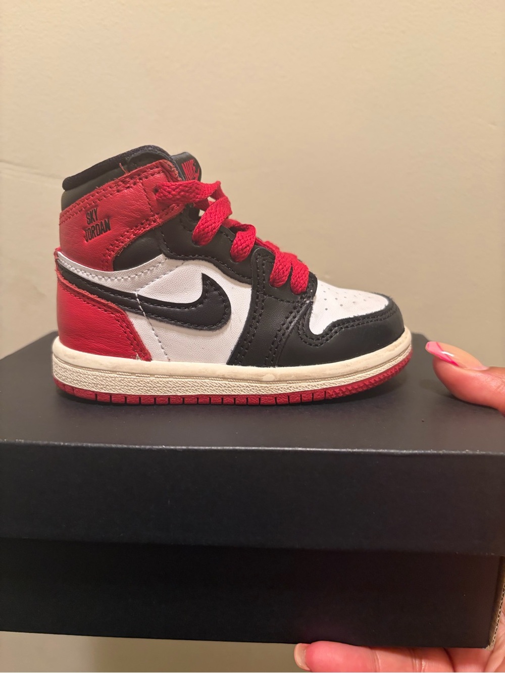 Air Jordan Style Toddler Sneaker in Red, Black & White